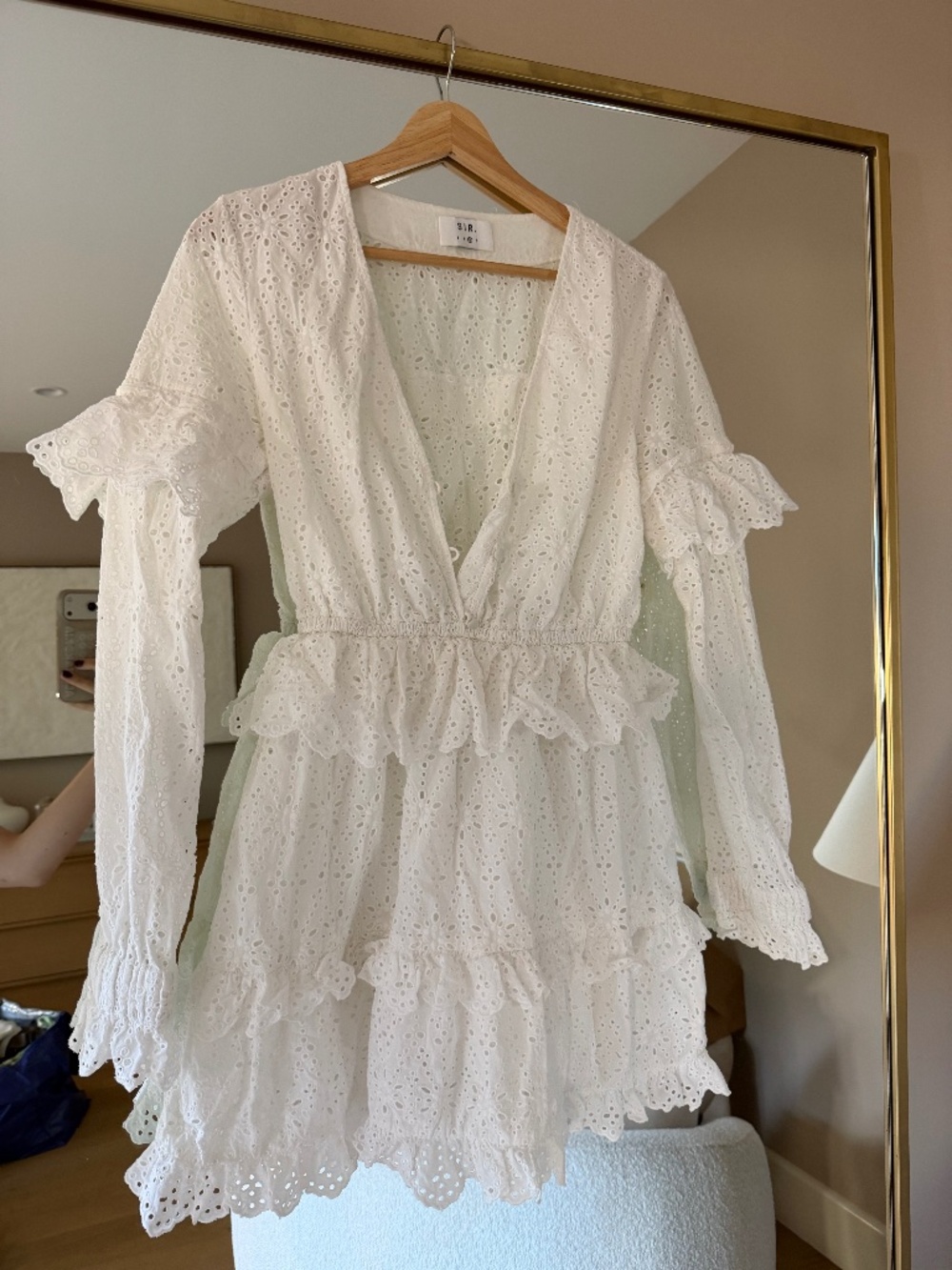 SIR The Label White Broderie Anglaise Ruffle Mini Dress